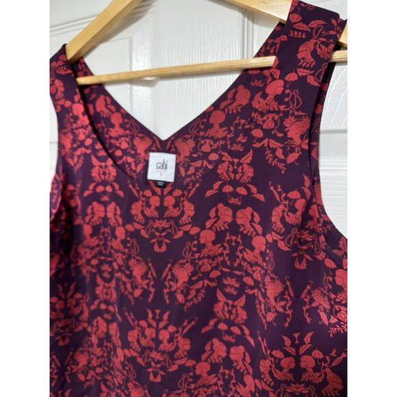 Cabi 3258 Purple Plum Maroon Red Sakura Cameo Print Layered Tank Feminine Large - Picture 4 of 14